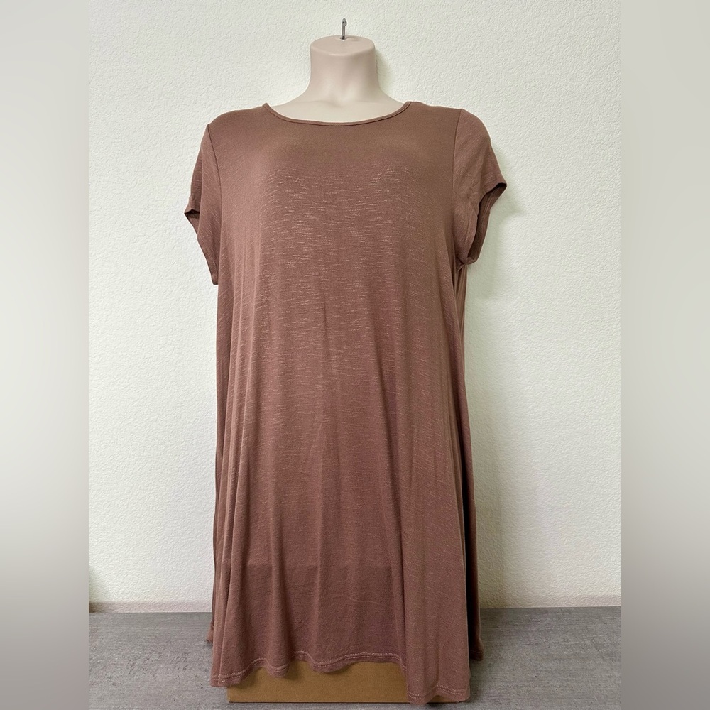 Women’s Plus Light Brown Colored Short Sleeve T-Shirt Dress 3X